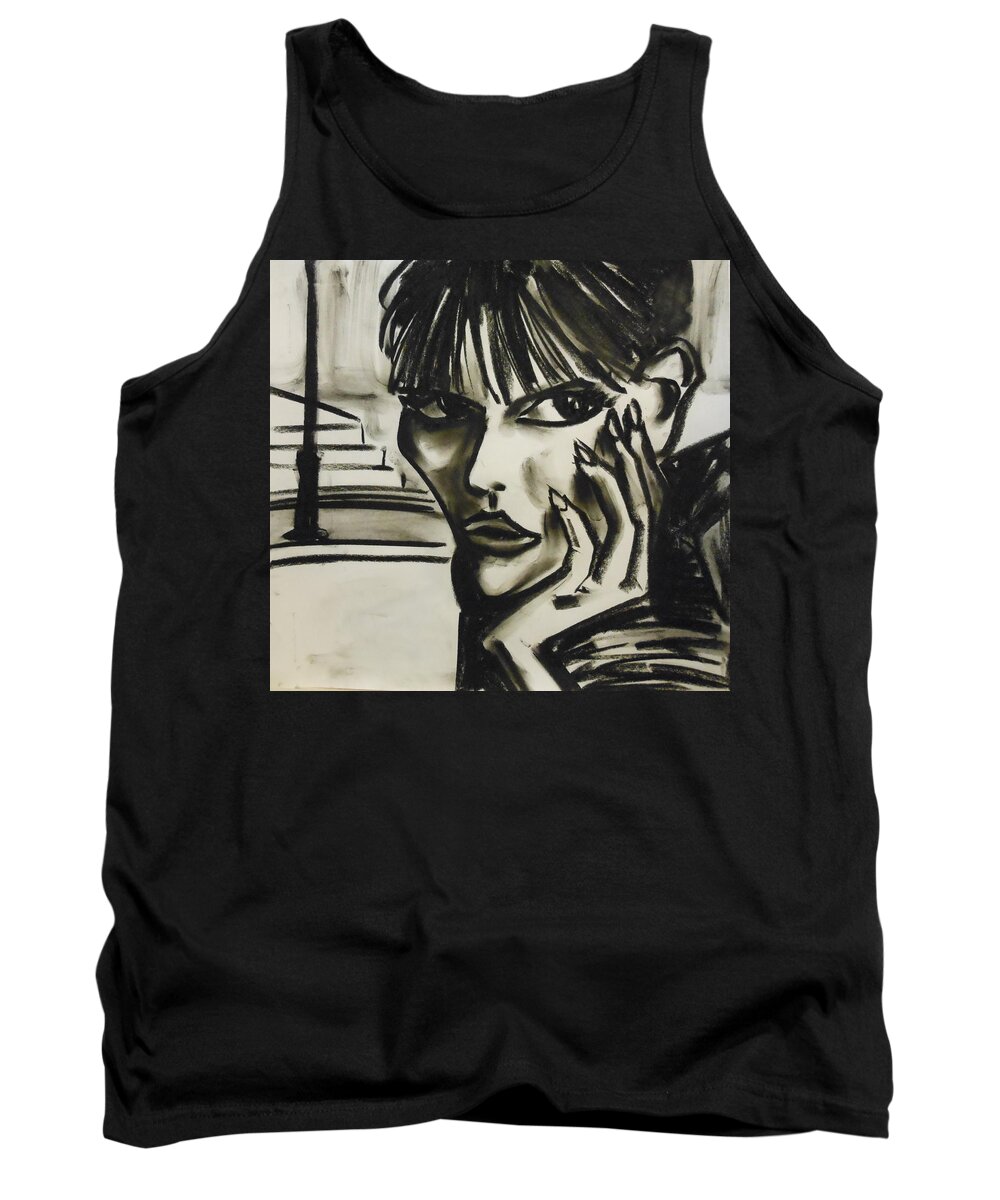 Charcoal Tank Top featuring the drawing Streetwise by Jason Reinhardt