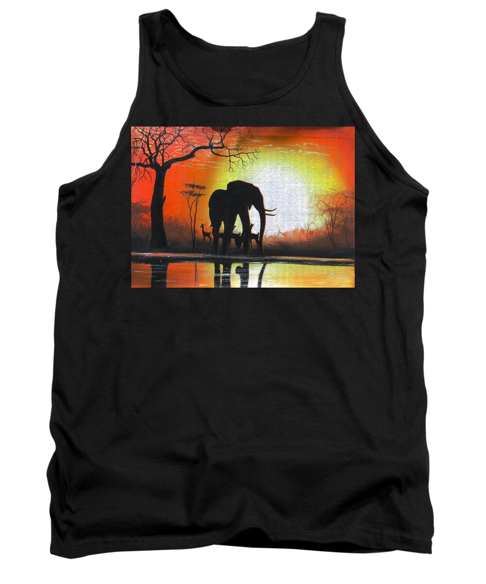 African Paintings Tank Top featuring the painting Sunrise in Africa by Mwangi