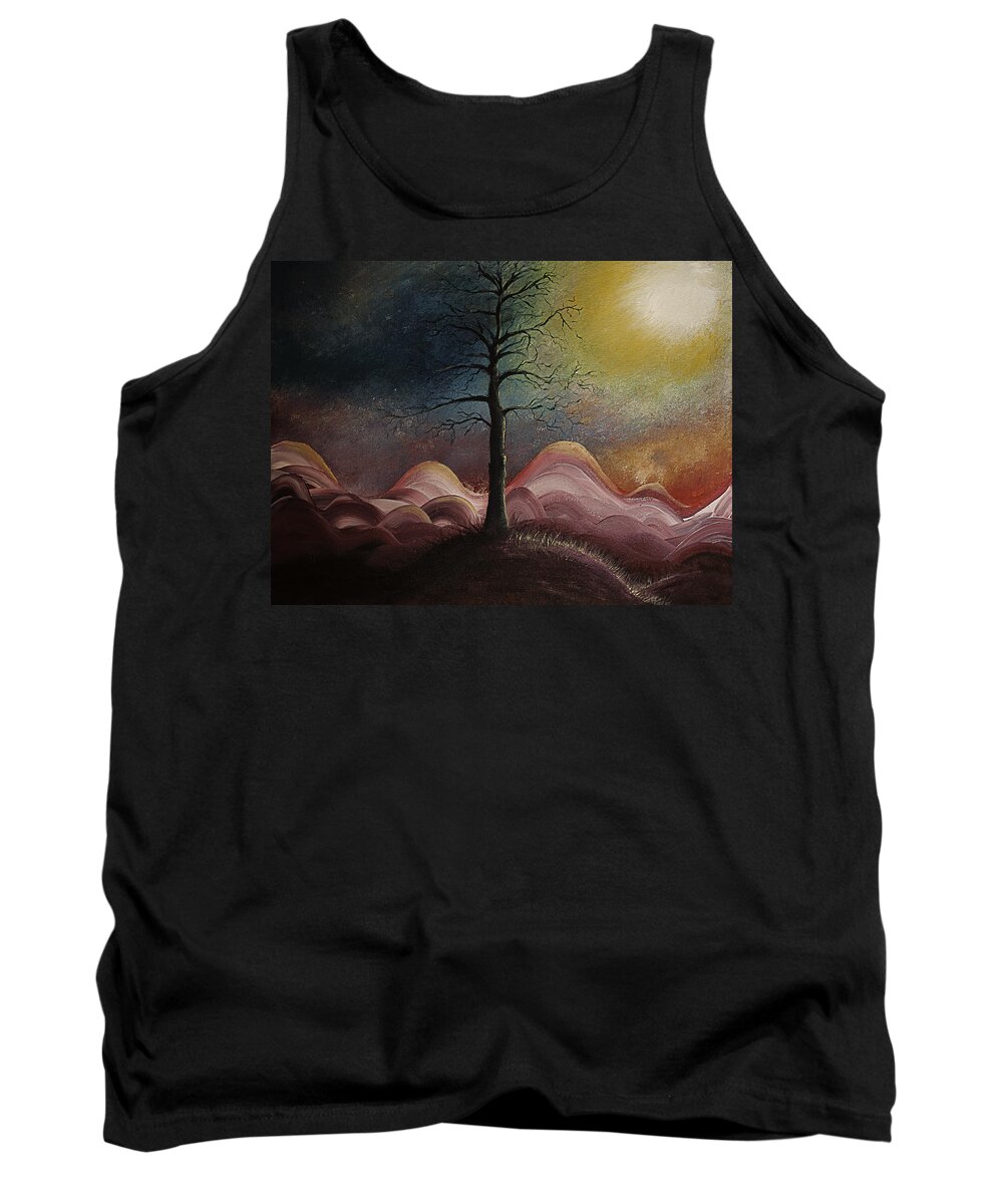 Landscape Tank Top featuring the painting Sunrise Over the Mountains by Gray Artus