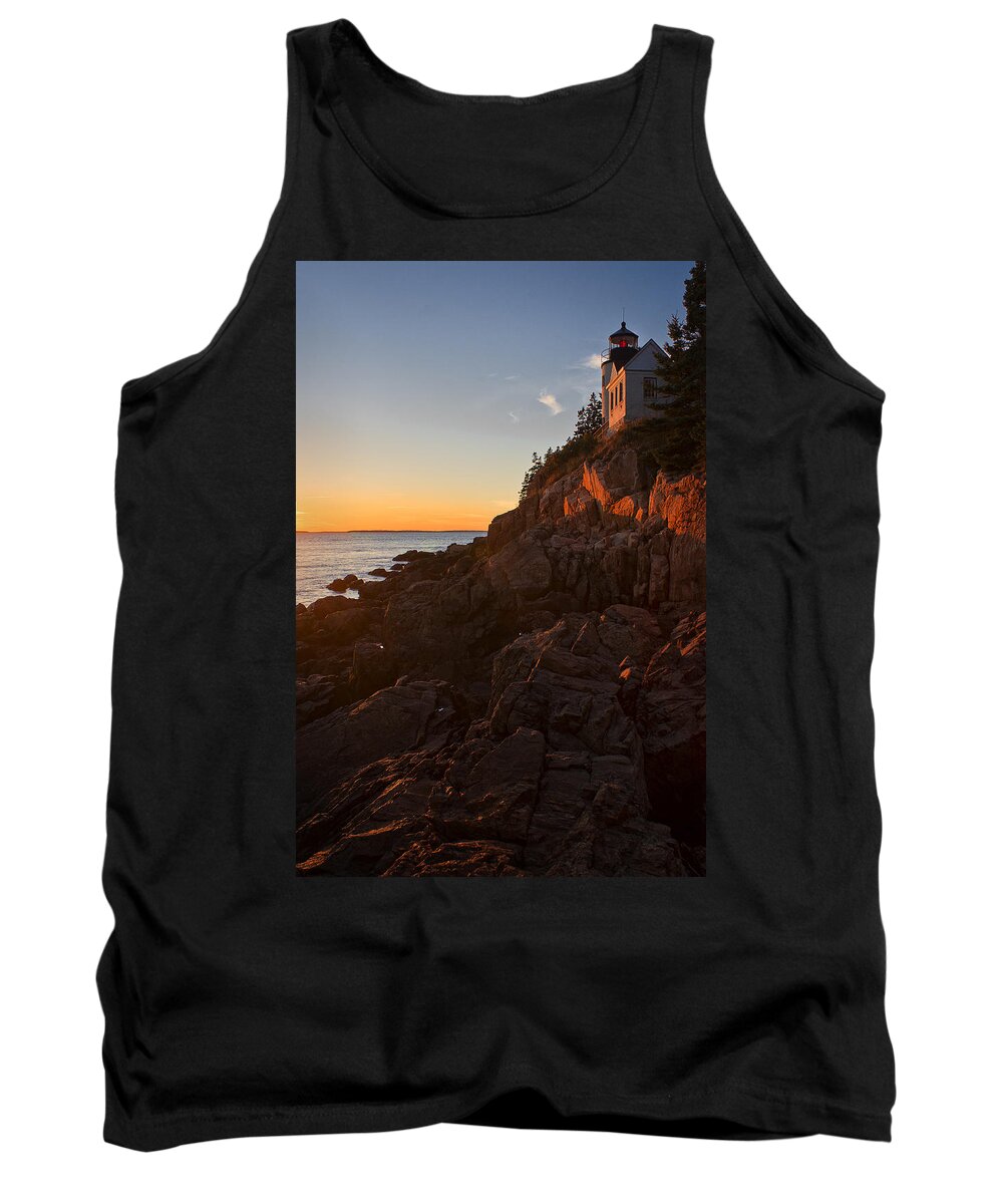 Bass Head Lighthouse Tank Top featuring the photograph Sunset at Bass Head  by Priscilla Burgers