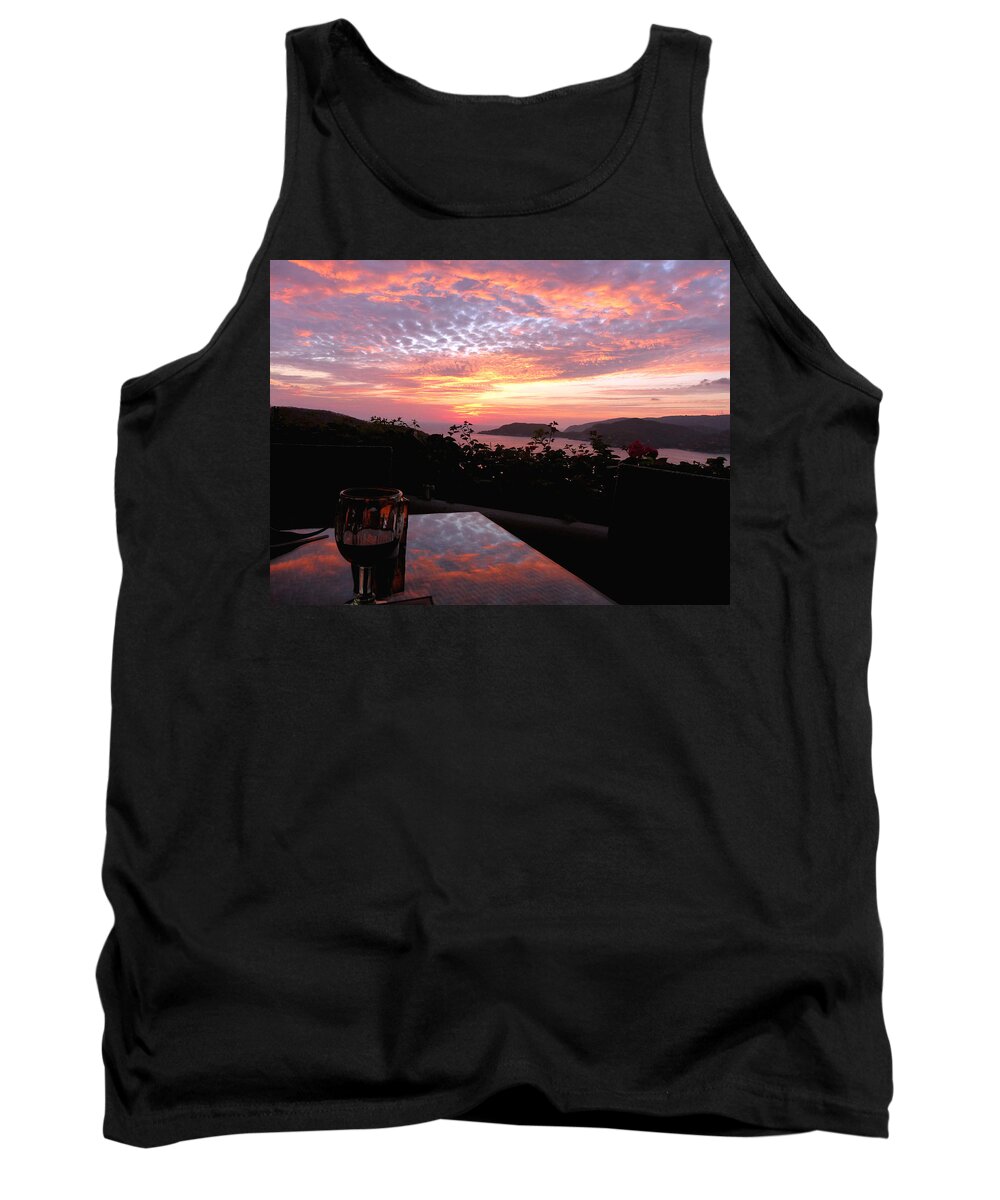 Zihuatanejo Bay Tank Top featuring the photograph Sunset over Zihuatanejo Bay by Rosanne Licciardi