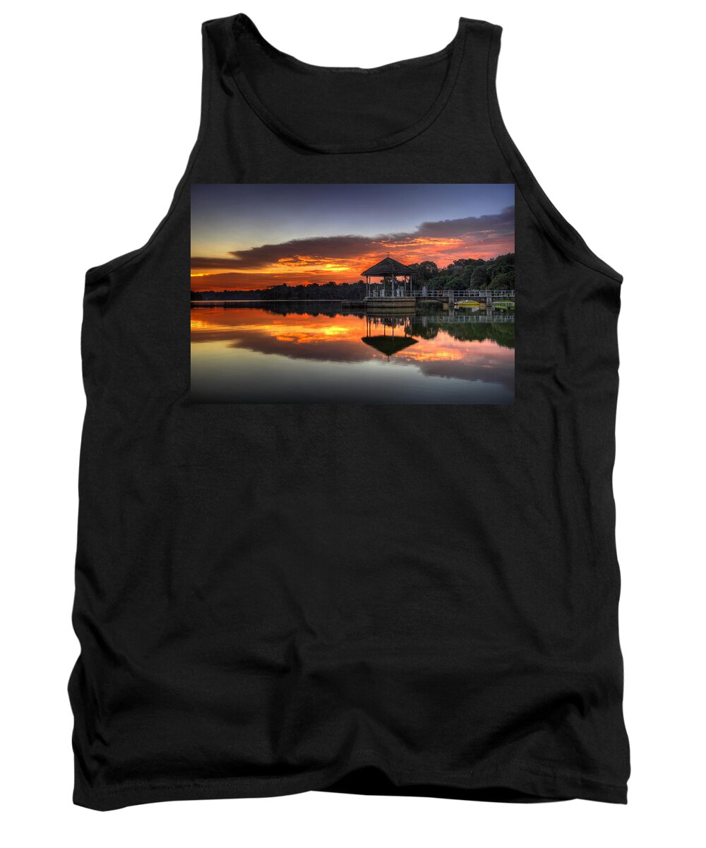 Sunset Tank Top featuring the photograph Sunset at the Lake by David Gn