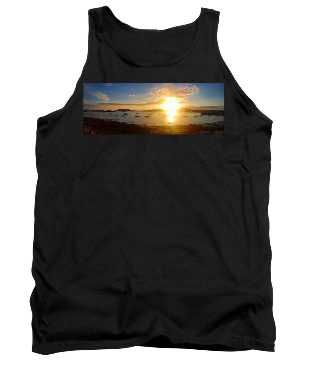 Seascape Photograph Nature Water Seaside Boat Ship Tank Top featuring the photograph Sunset at the quay by Agnes V
