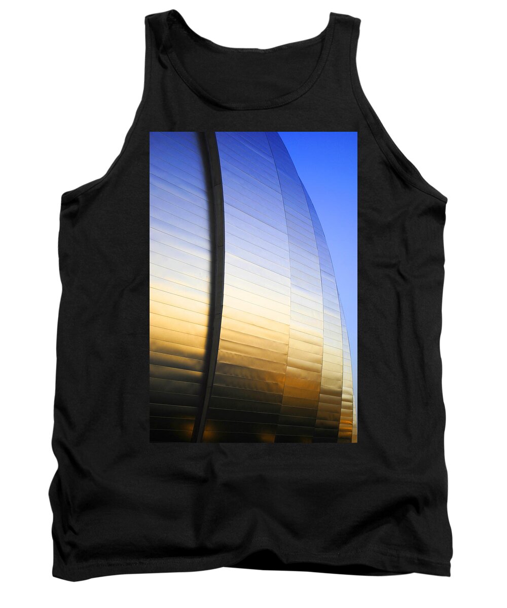 Kansas City Tank Top featuring the photograph Sunset glow in Kauffman Center for the Performing Arts by Glory Ann Penington