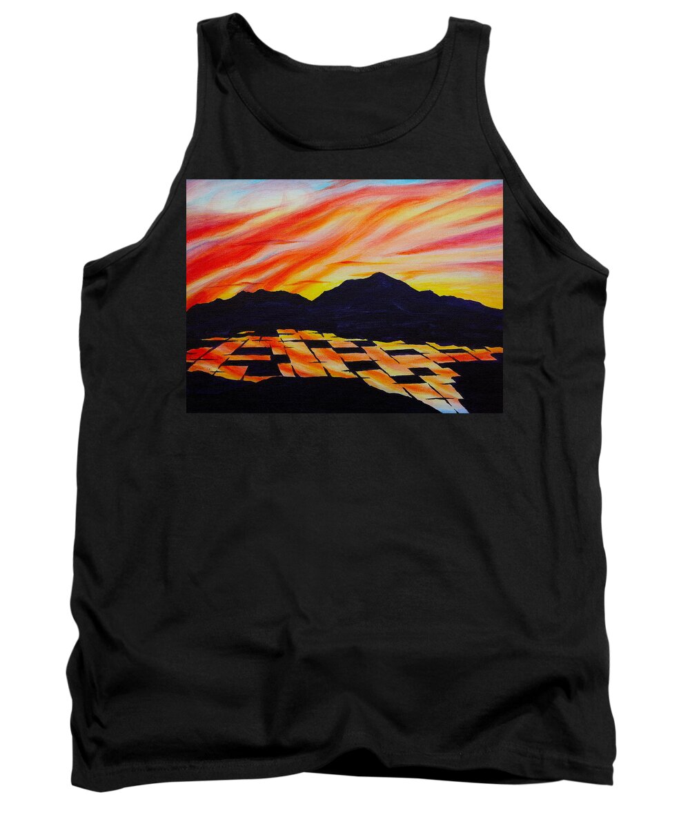 Sunset Painting Tank Top featuring the painting Sunset on Rice Fields by Michele Myers