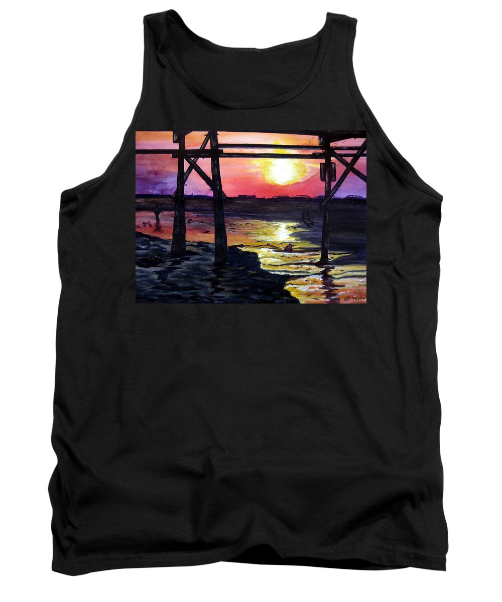 Pier Tank Top featuring the painting Sunset Pier by Lil Taylor