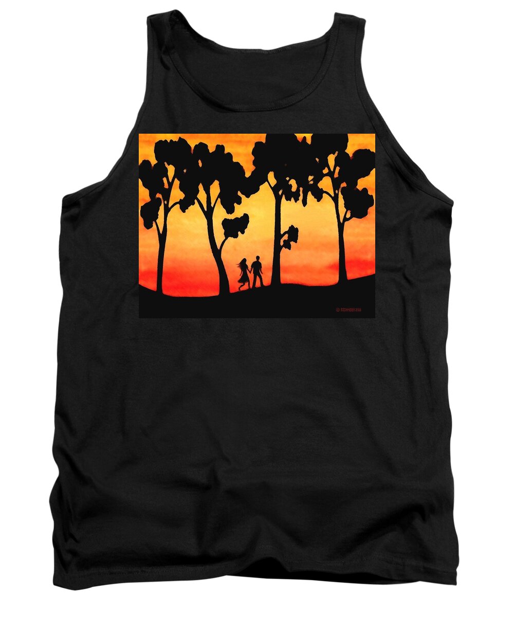 Sunset Tank Top featuring the painting Sunset Walk by SophiaArt Gallery