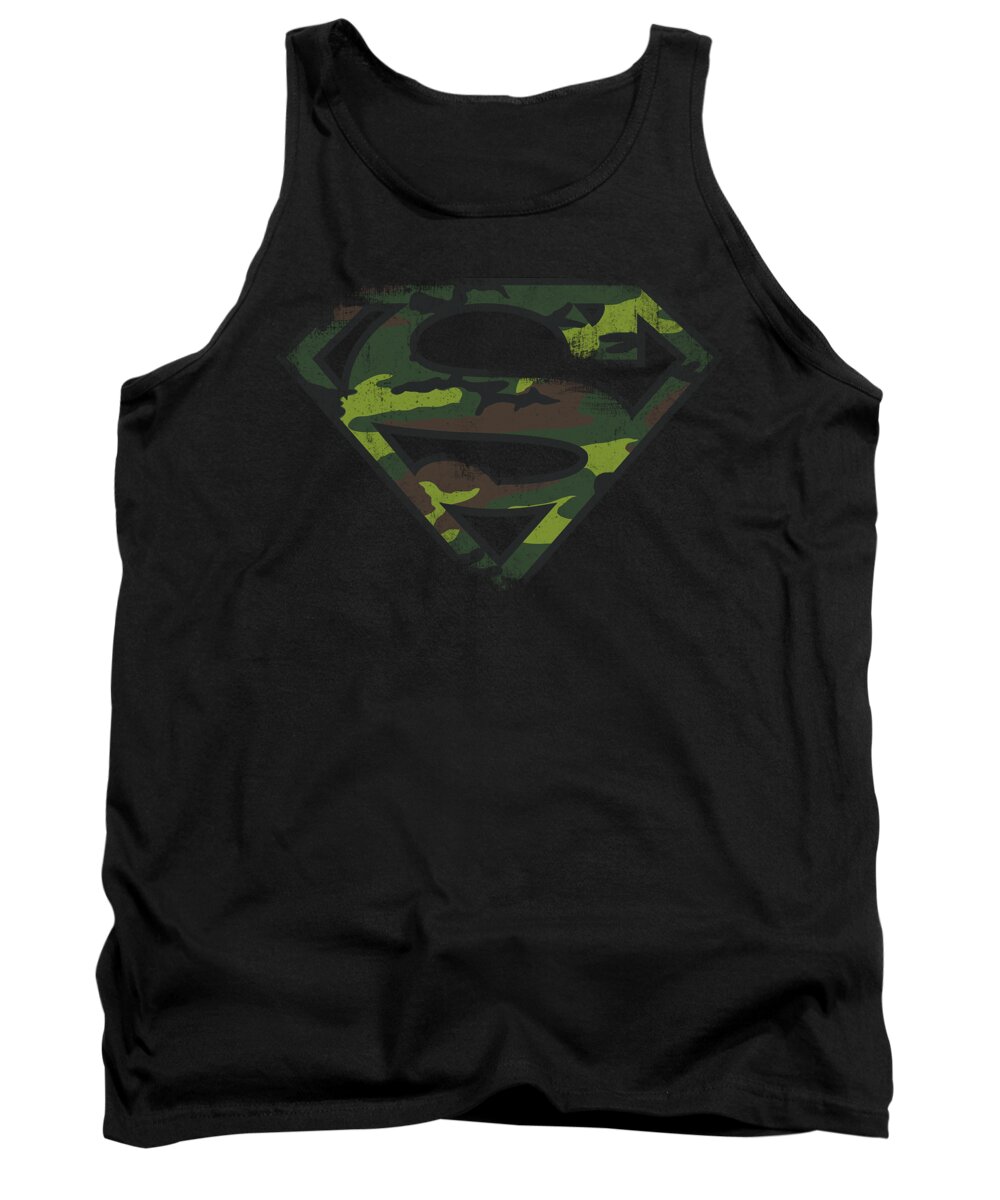 Superman Tank Top featuring the digital art Superman - Distressed Camo Shield by Brand A