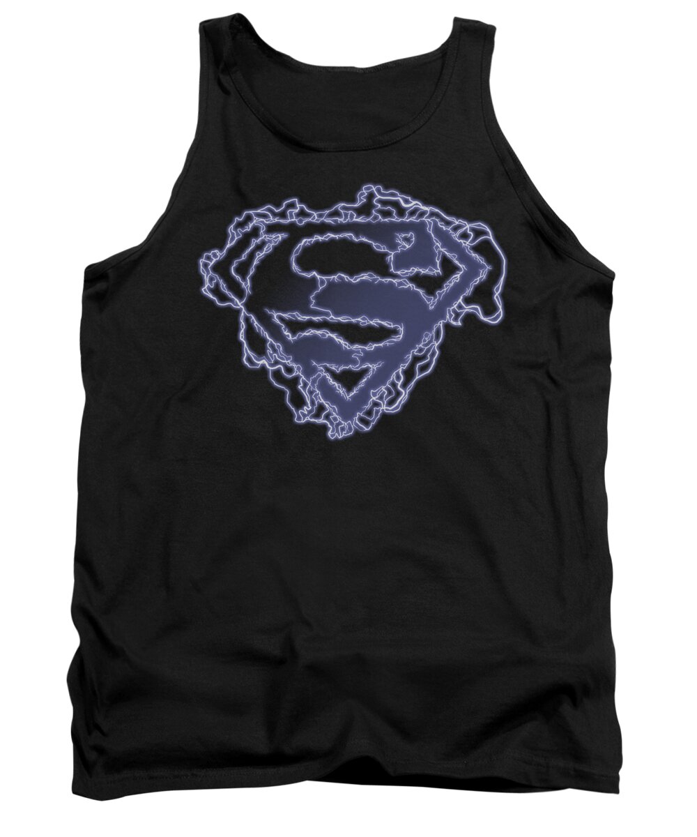 Superman Tank Top featuring the digital art Superman - Electric Supes Shield by Brand A