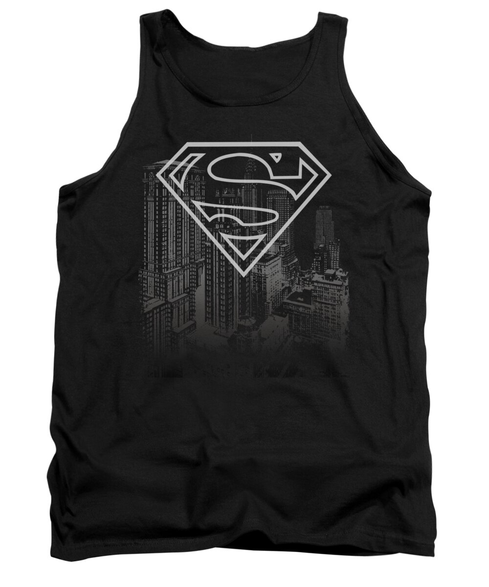 Superman Tank Top featuring the digital art Superman - Skyline by Brand A