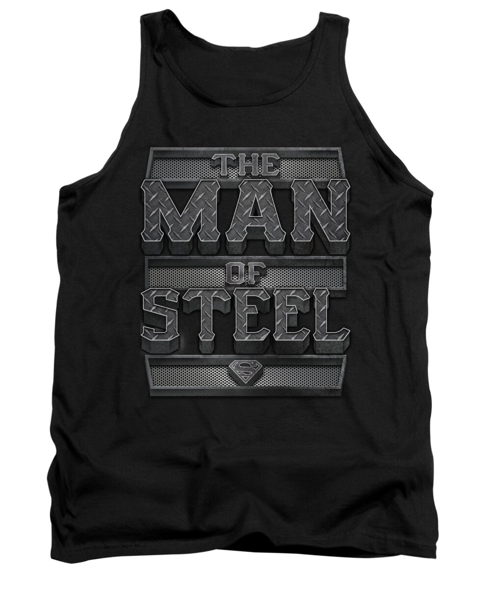 Superman Tank Top featuring the digital art Superman - Steel Text by Brand A