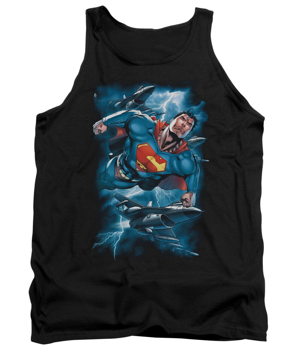 Superman Tank Top featuring the digital art Superman - Stormy Flight by Brand A