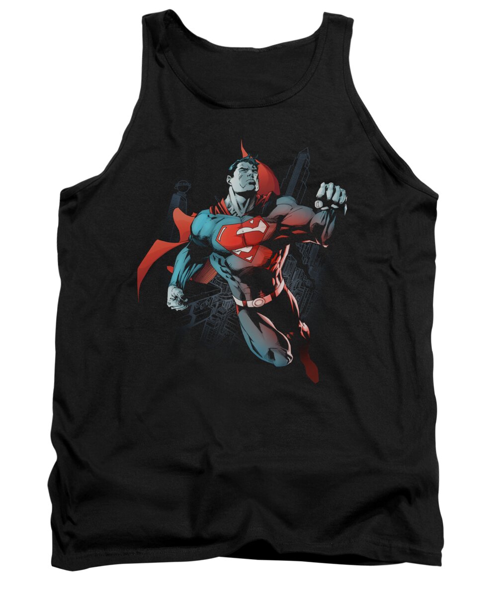 Superman Tank Top featuring the digital art Superman - Up In The Sky by Brand A