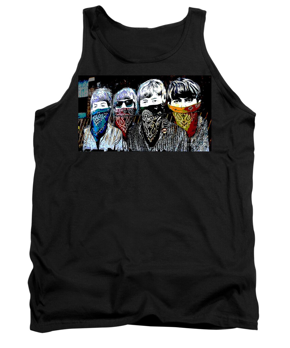 Banksy Tank Top featuring the photograph The Beatles wearing face masks by RicardMN Photography