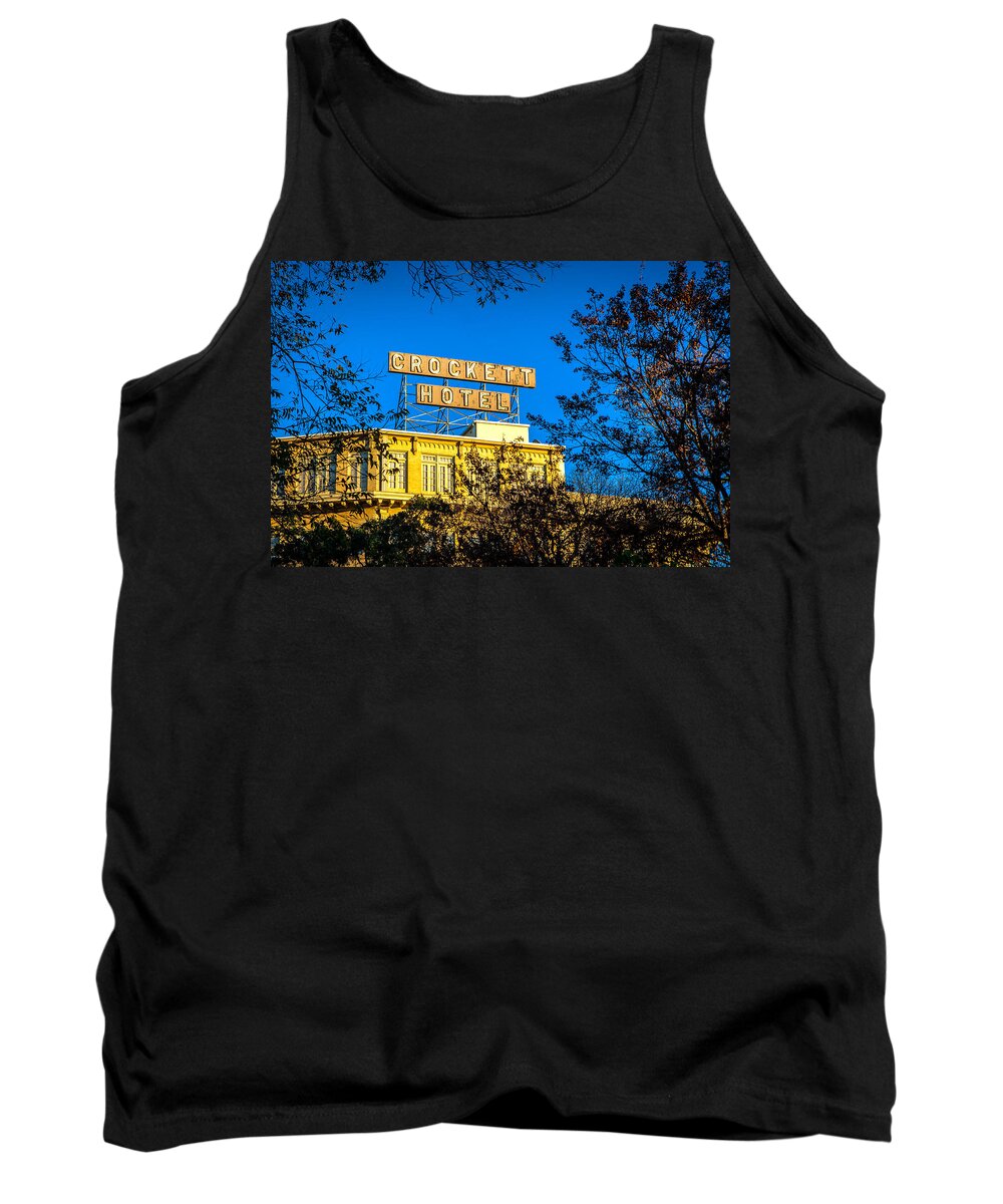 Alamo Tank Top featuring the photograph The Crockett Hotel by Melinda Ledsome