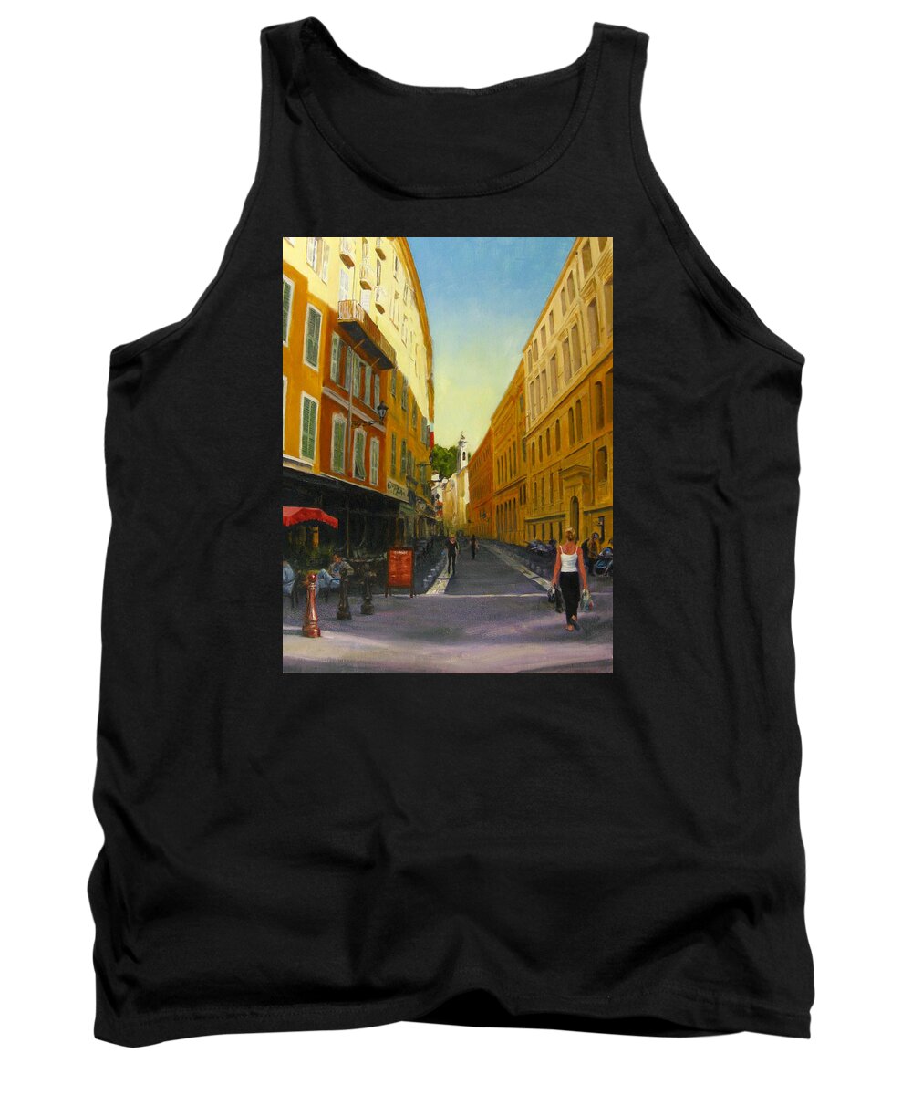 Nice Tank Top featuring the painting The Morning's Shopping in Vieux Nice by Connie Schaertl