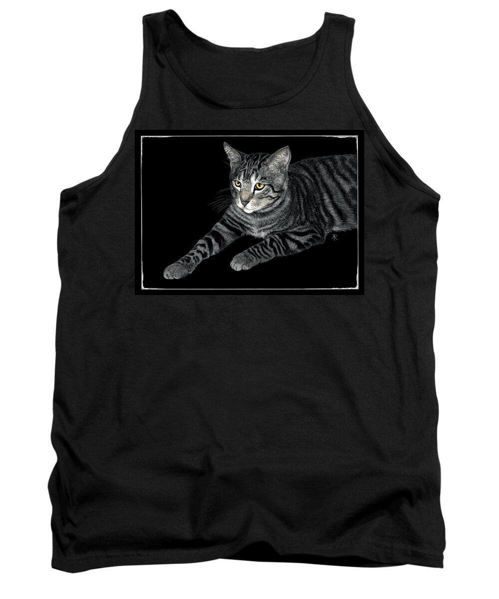 Cat Tank Top featuring the drawing The Mouser by Ann Ranlett