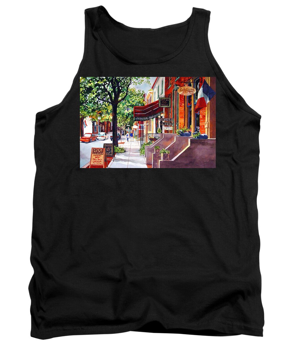 Watercolor Tank Top featuring the painting The Sunlit Shops by Mick Williams