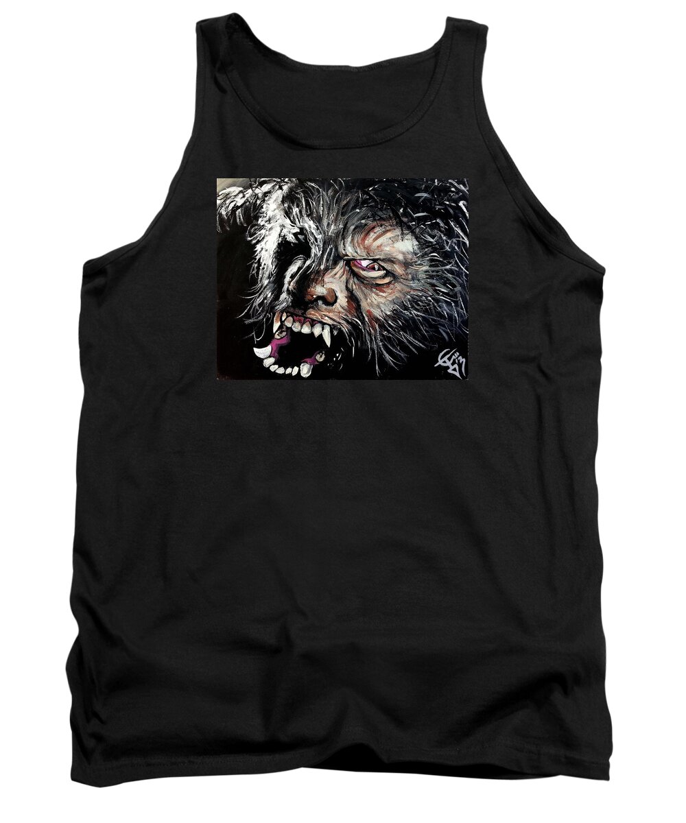 Del Toro Tank Top featuring the painting The Wolfman by Tom Carlton