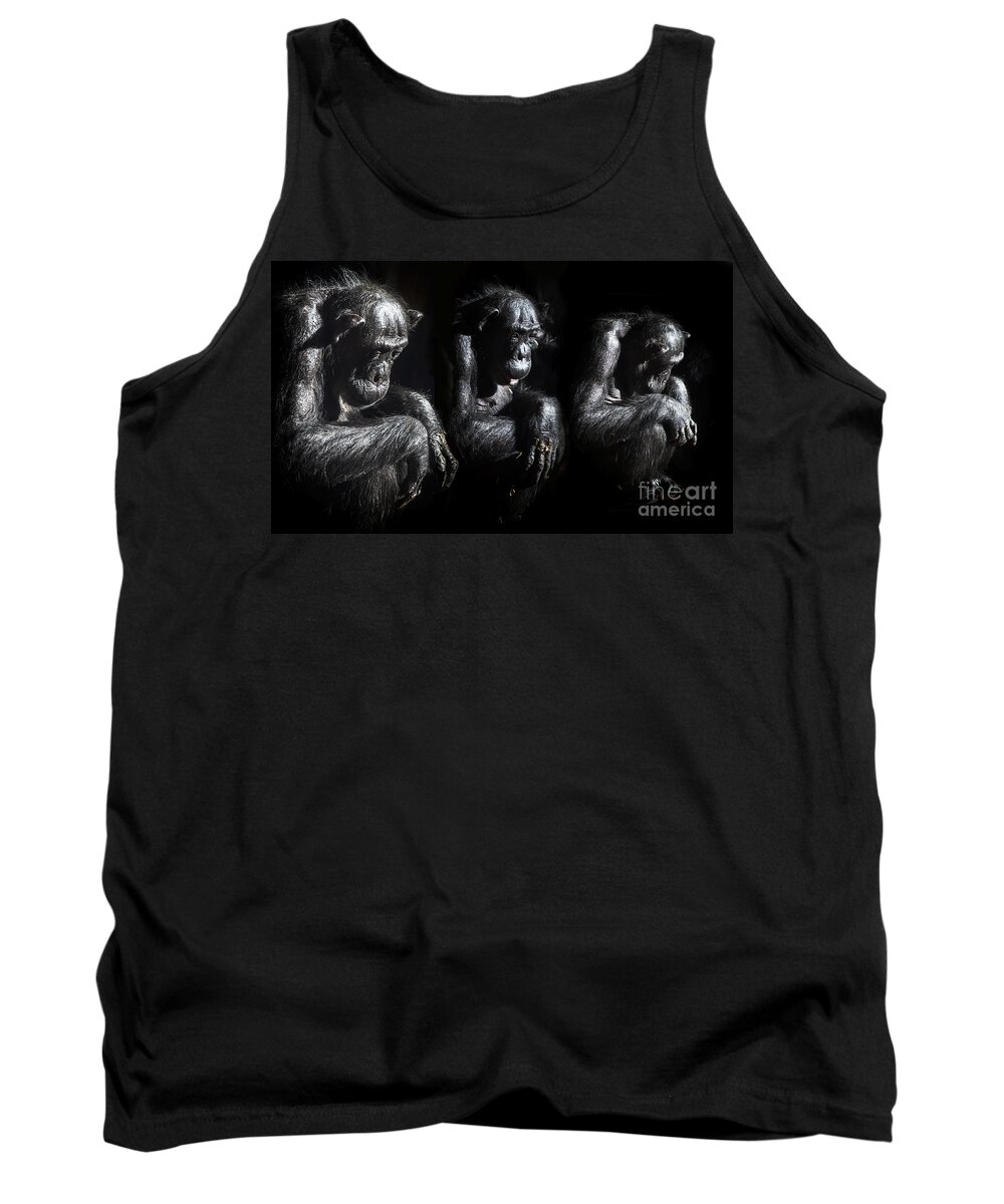 Chimps Tank Top featuring the photograph Three pensive chimps by Sheila Smart Fine Art Photography