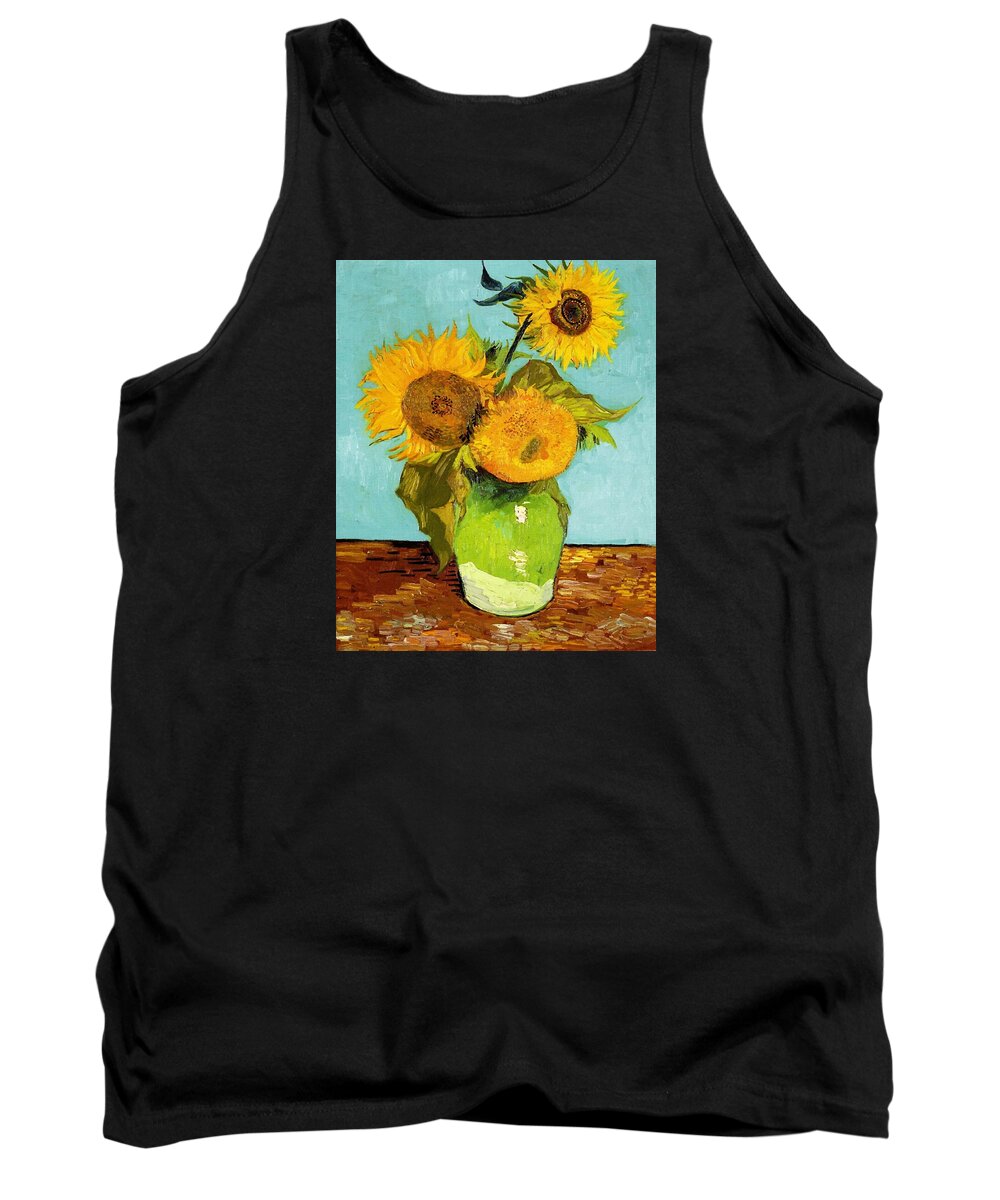 Van Gogh Tank Top featuring the painting Three Sunflowers In A Vase by Vincent Van Gogh