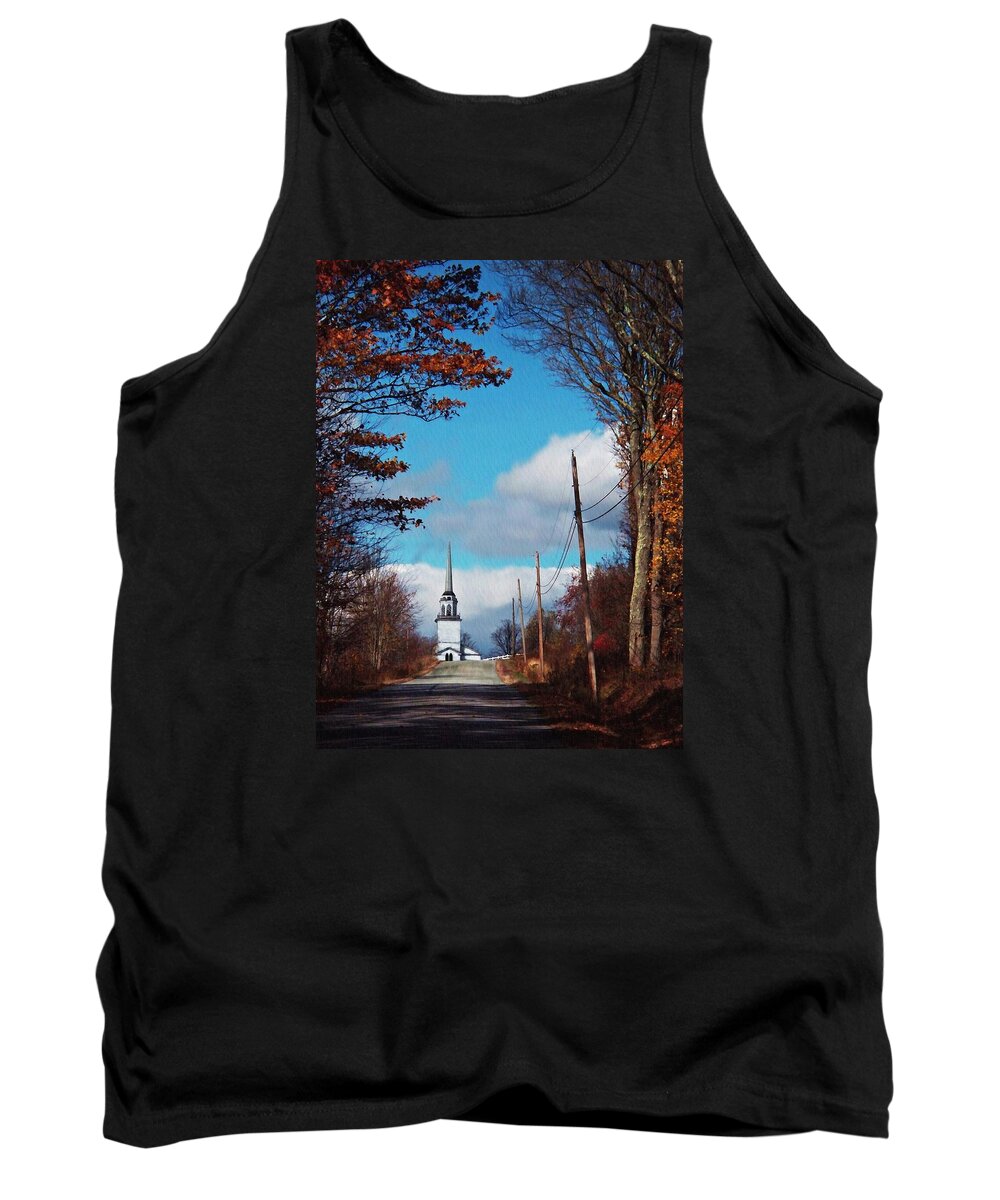 Through The Trees View Of The Norlands Church Steeple Tank Top featuring the photograph Through The Trees View Of The Norlands Church Steeple by Joy Nichols