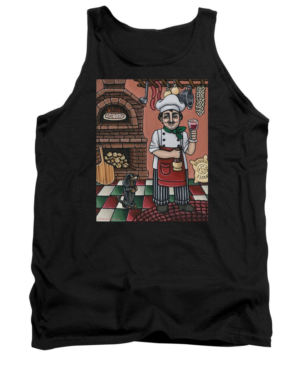 Italy Tank Top featuring the painting Tommys Italian Kitchen by Victoria De Almeida