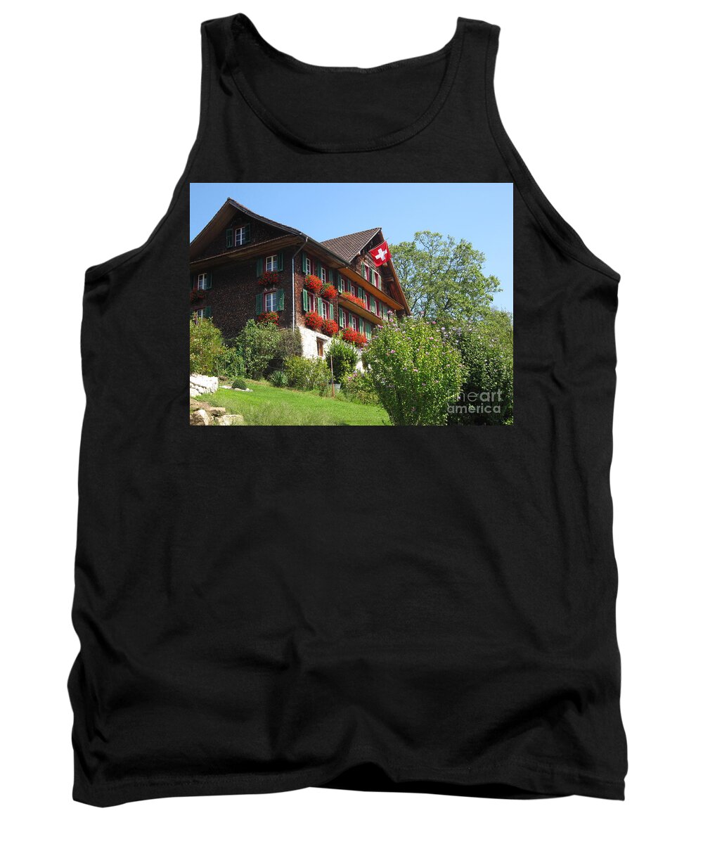 Architecture Tank Top featuring the photograph Traditional wooden Swiss House by Amanda Mohler