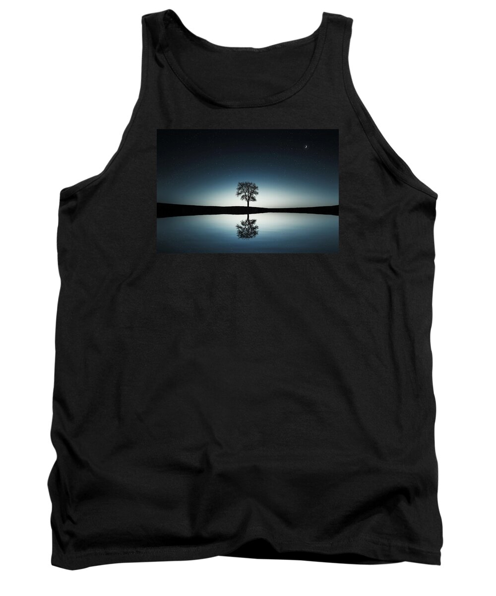 Amazing Tank Top featuring the photograph Tree near lake at night by Bess Hamiti