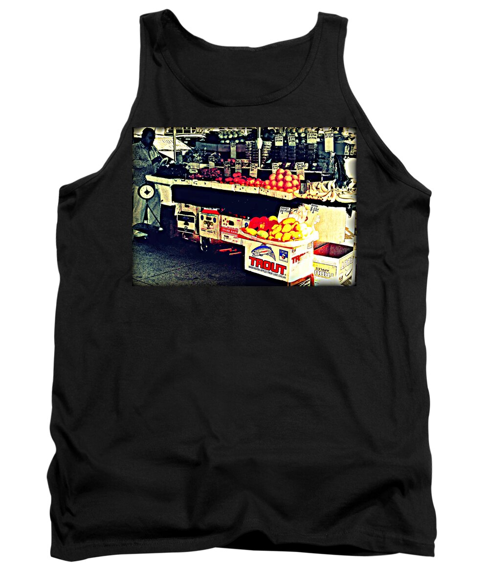 Fruit Tank Top featuring the photograph Vintage Outdoor Fruit and Vegetable Stand - Markets of New York City by Miriam Danar