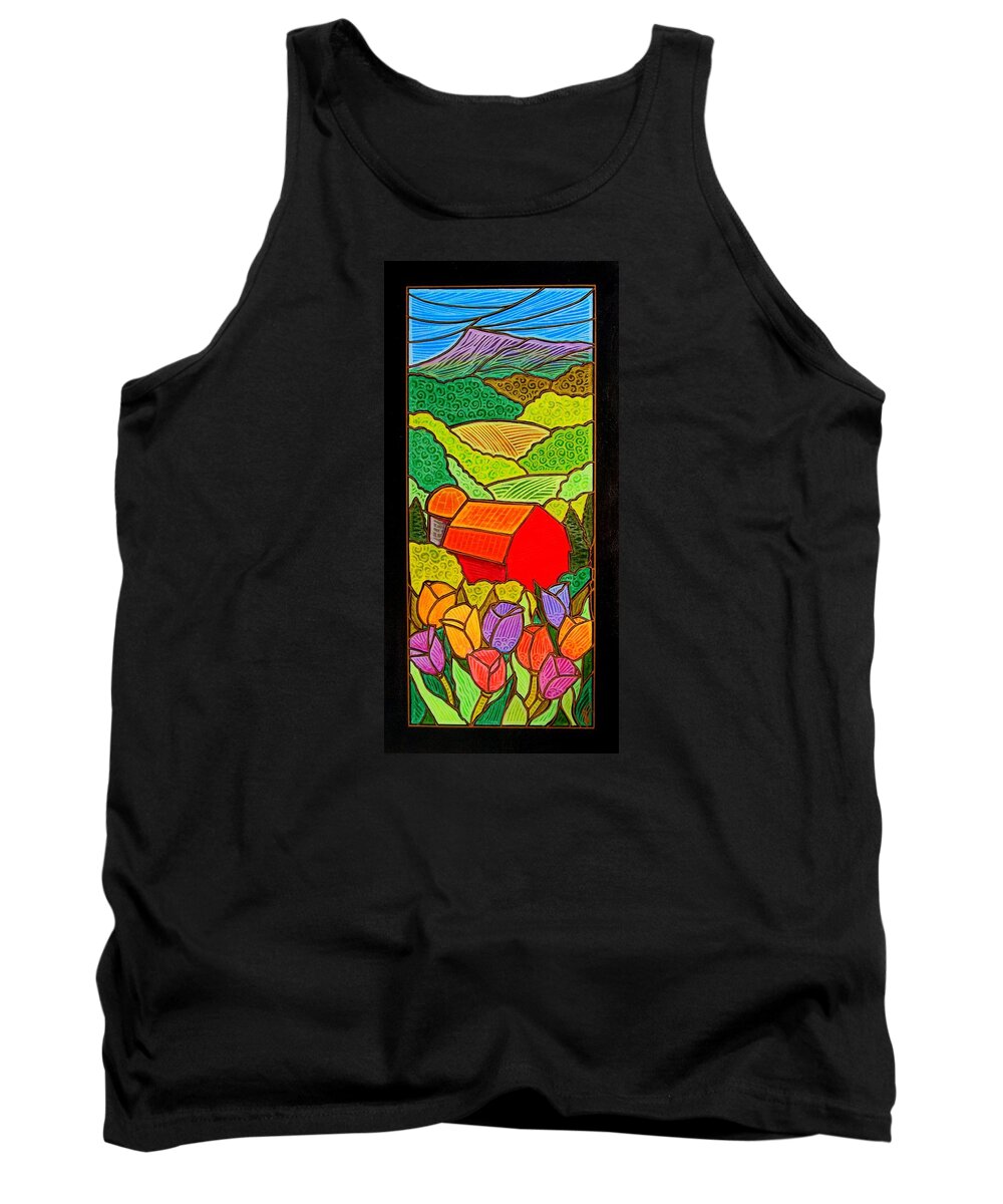 Tulips Tank Top featuring the painting Tulips on a Farm in Springtime by Jim Harris