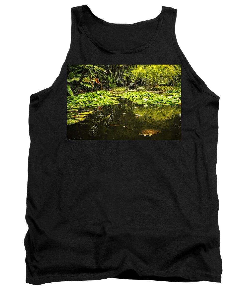 Lily Pond Tank Top featuring the photograph Turtle in a Lily Pond by Belinda Greb