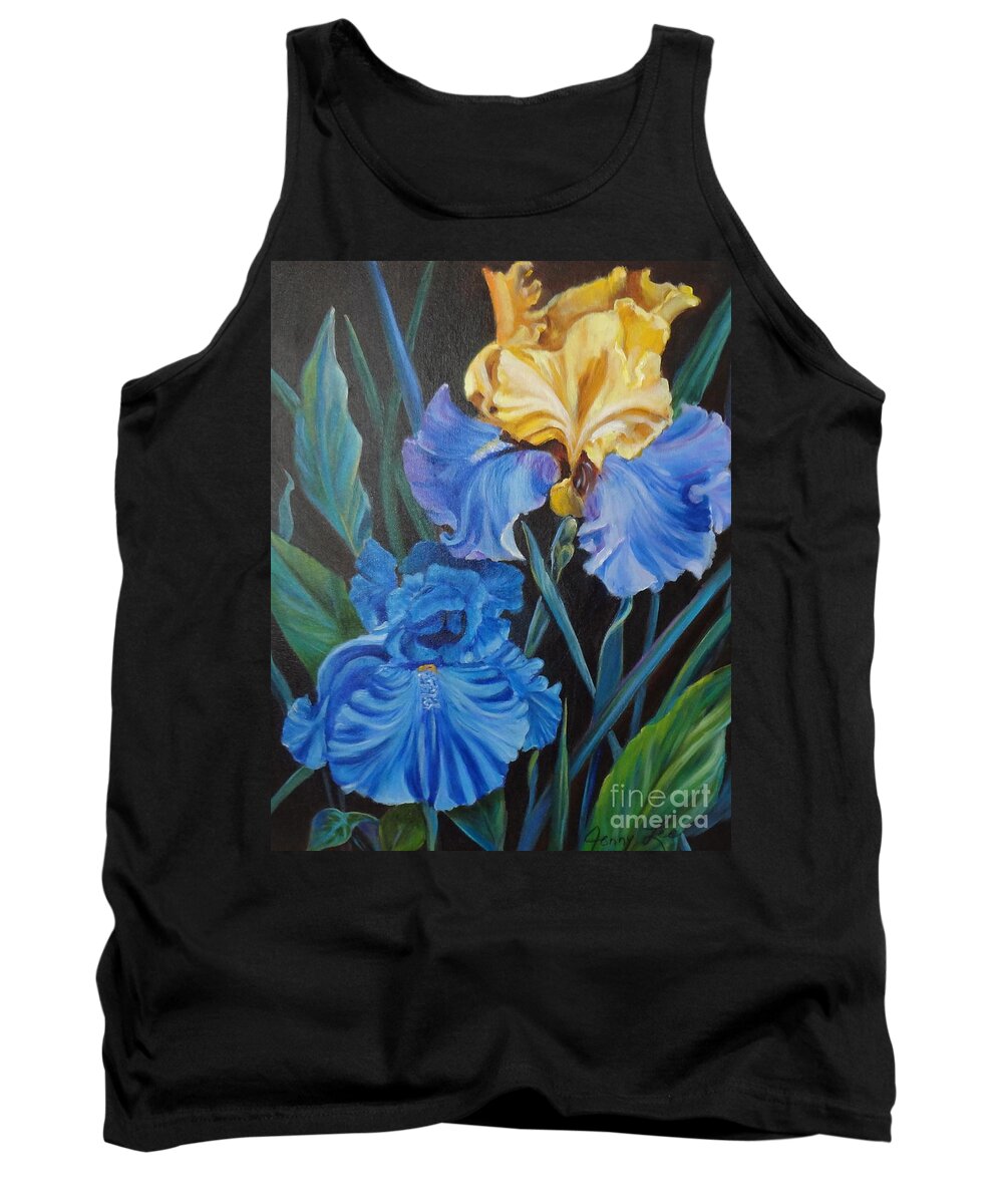 Blue Iris Tank Top featuring the painting Two Fancy Iris by Jenny Lee