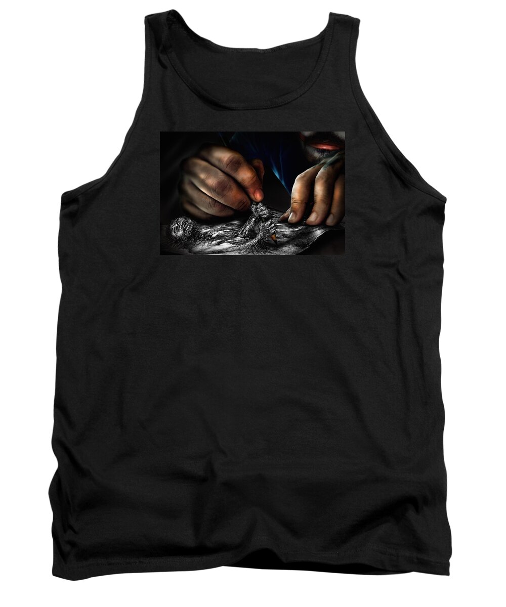 Hands Tank Top featuring the digital art Unfinished by Alessandro Della Pietra