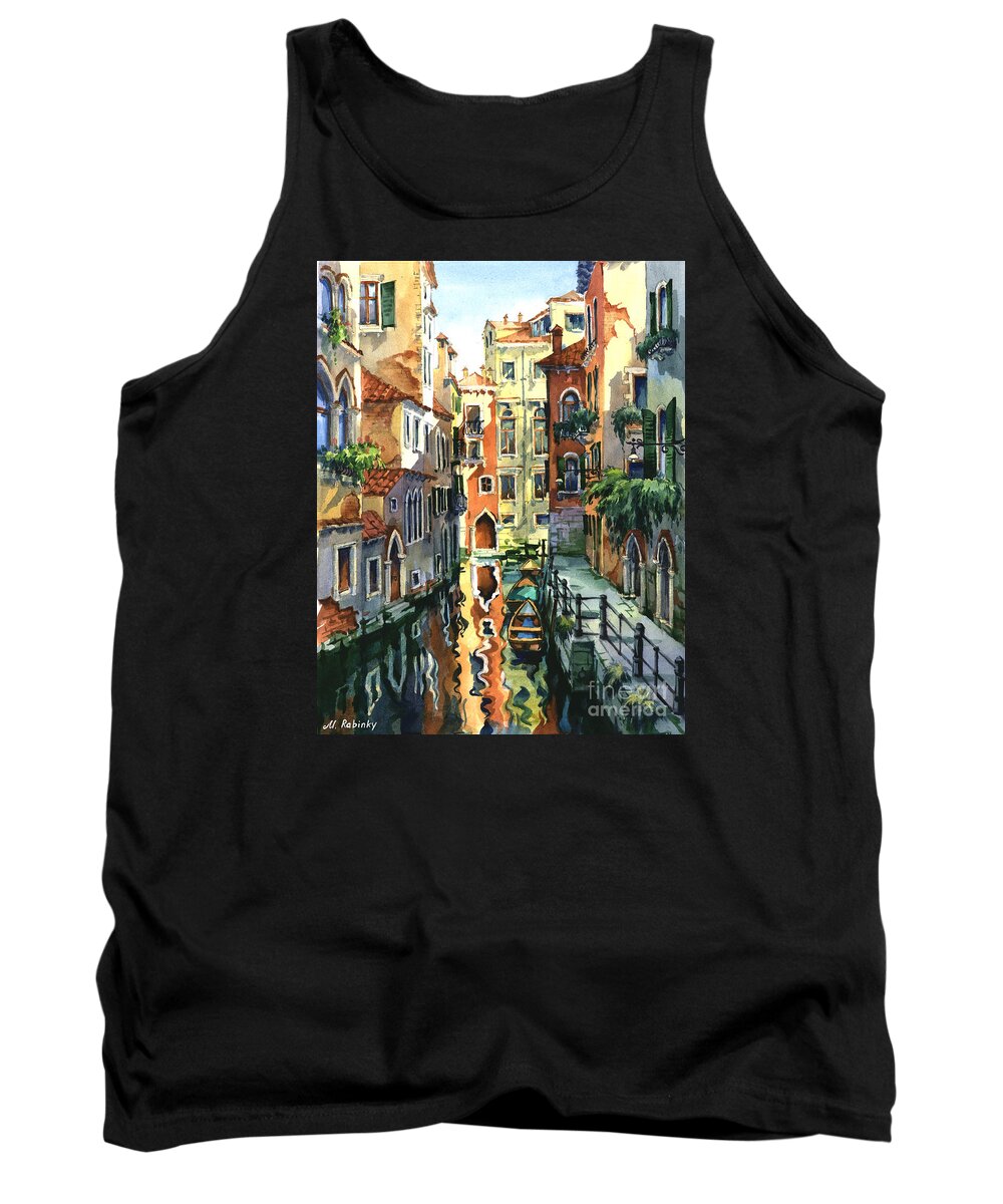 Venice Tank Top featuring the painting Venice Sunny Alley by Maria Rabinky