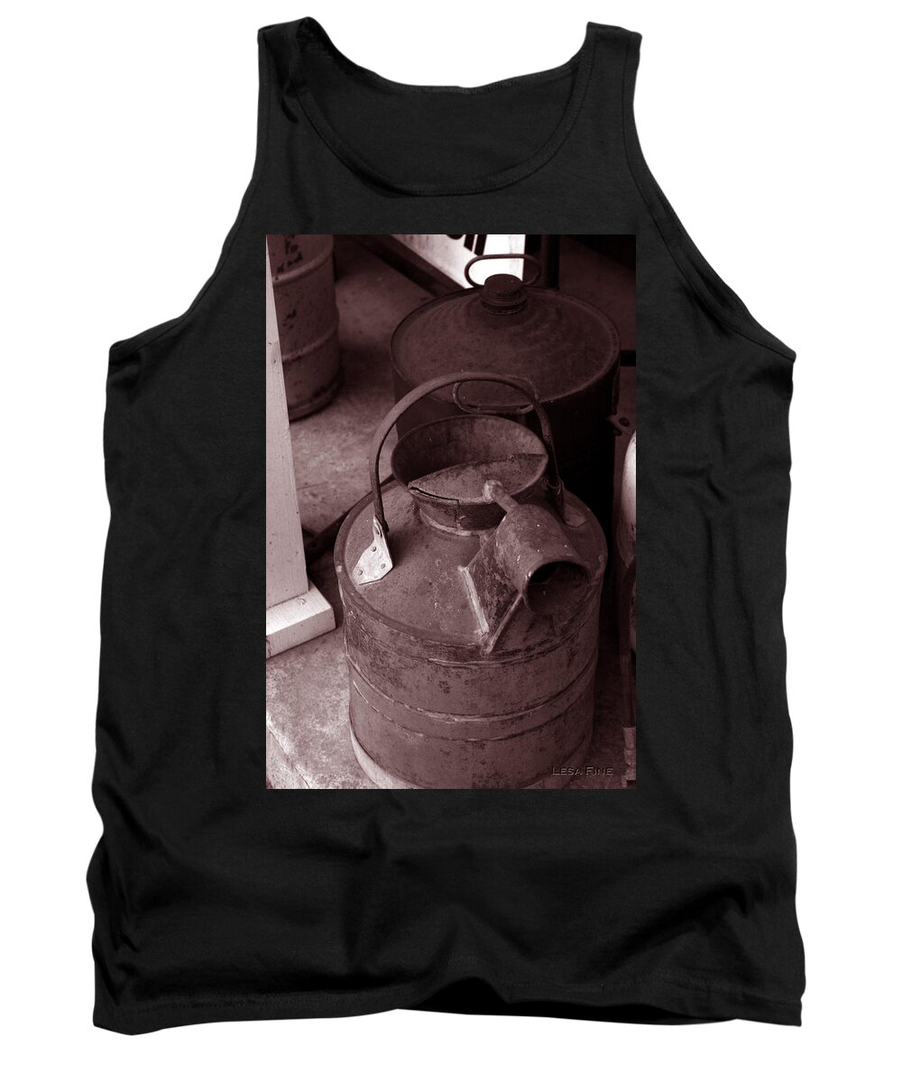 Vintage Photographs Tank Top featuring the photograph Vintage Sepia Galvanized Container by Lesa Fine