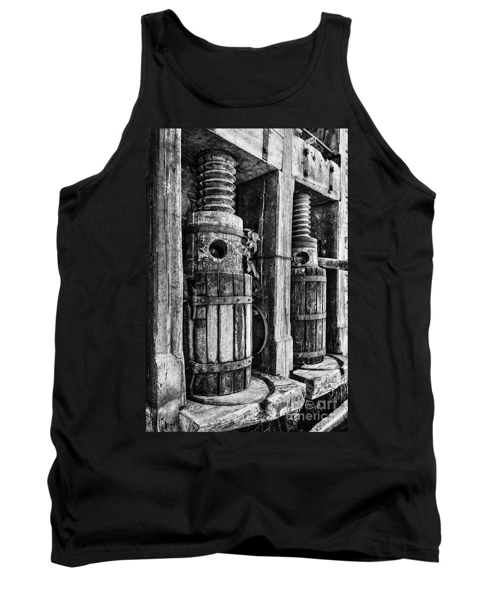 Wine Press Tank Top featuring the photograph Vintage Wine Press BW by James Eddy