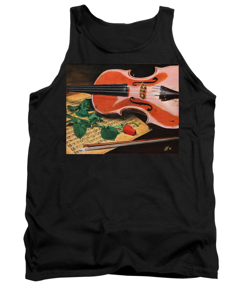 Still Life Tank Top featuring the painting Violin And Rose by Glenn Beasley