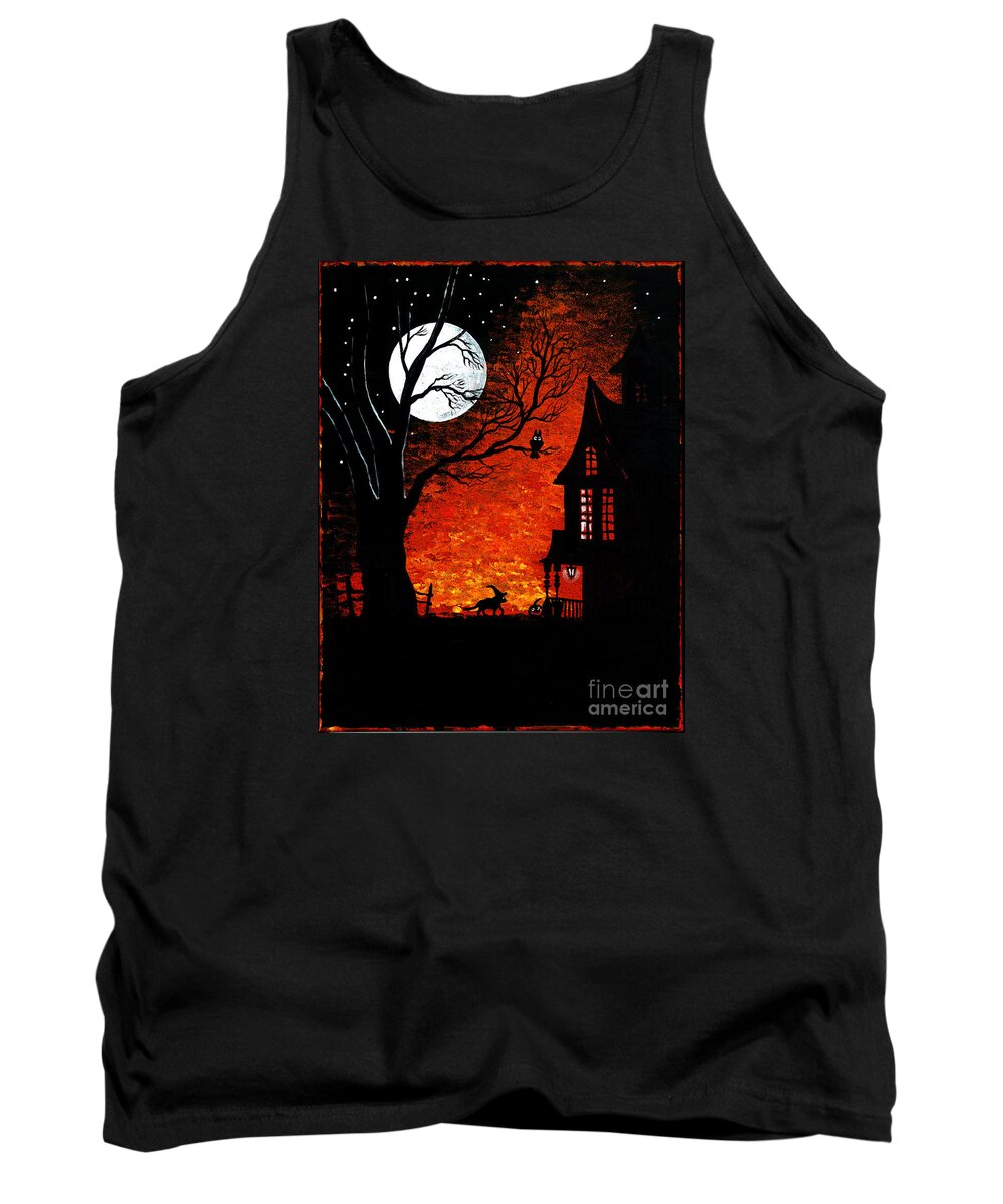 Halloween Tank Top featuring the painting Walk Of The Catwitch by Margaryta Yermolayeva