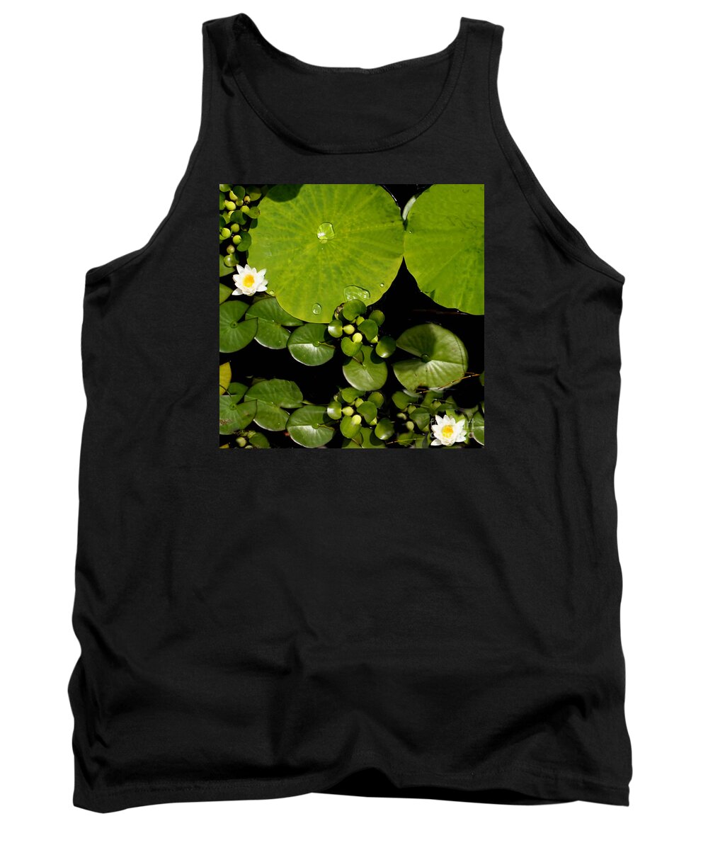 Lily Pad Photograph Tank Top featuring the photograph Water drops Bristol Rhode Island by Tom Prendergast