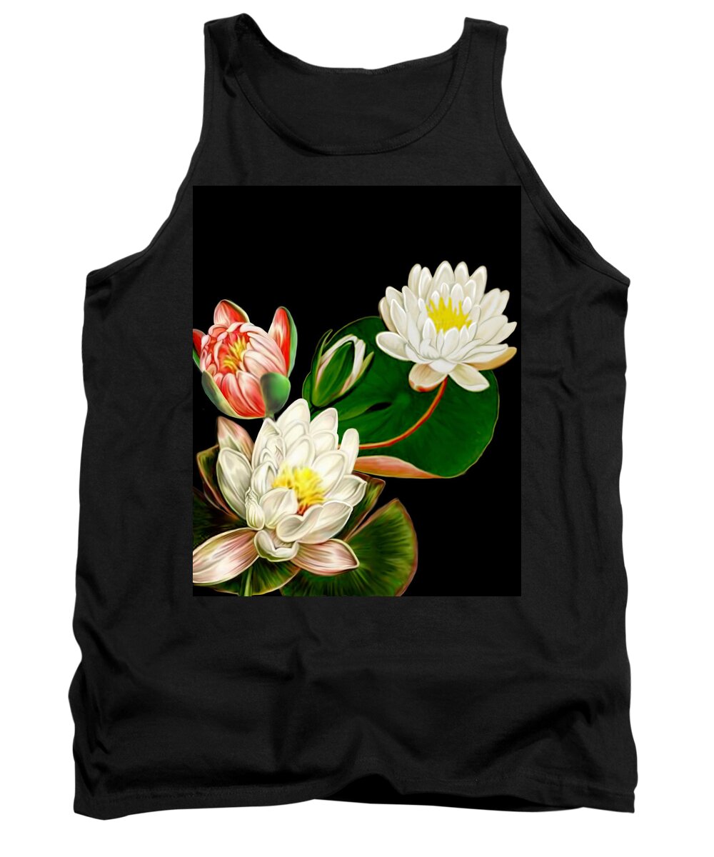 Water Lilies Tank Top featuring the mixed media Water Lilies by Anthony Seeker