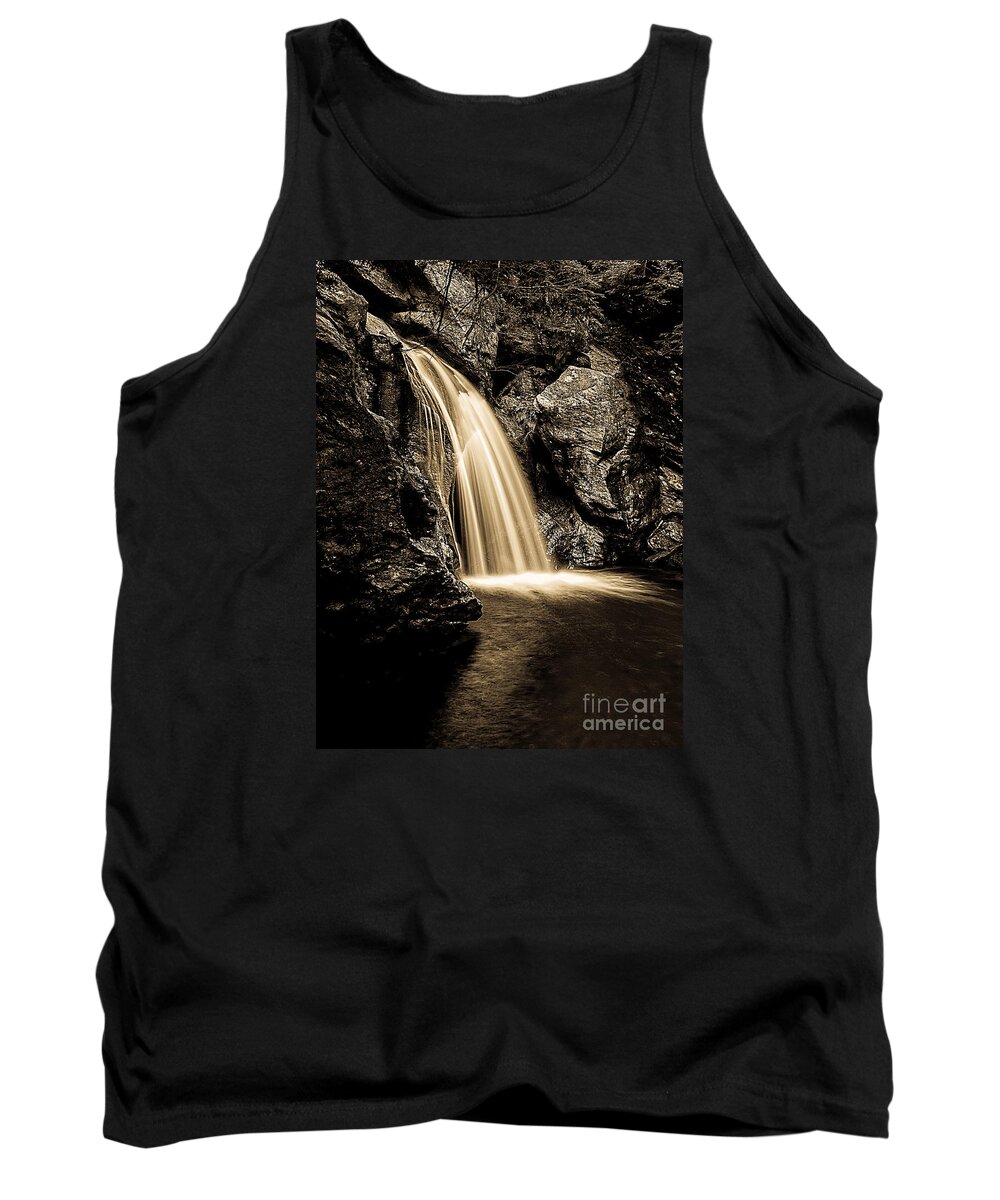 Water Tank Top featuring the photograph Waterfall Stowe Vermont Sepia Tone by Edward Fielding