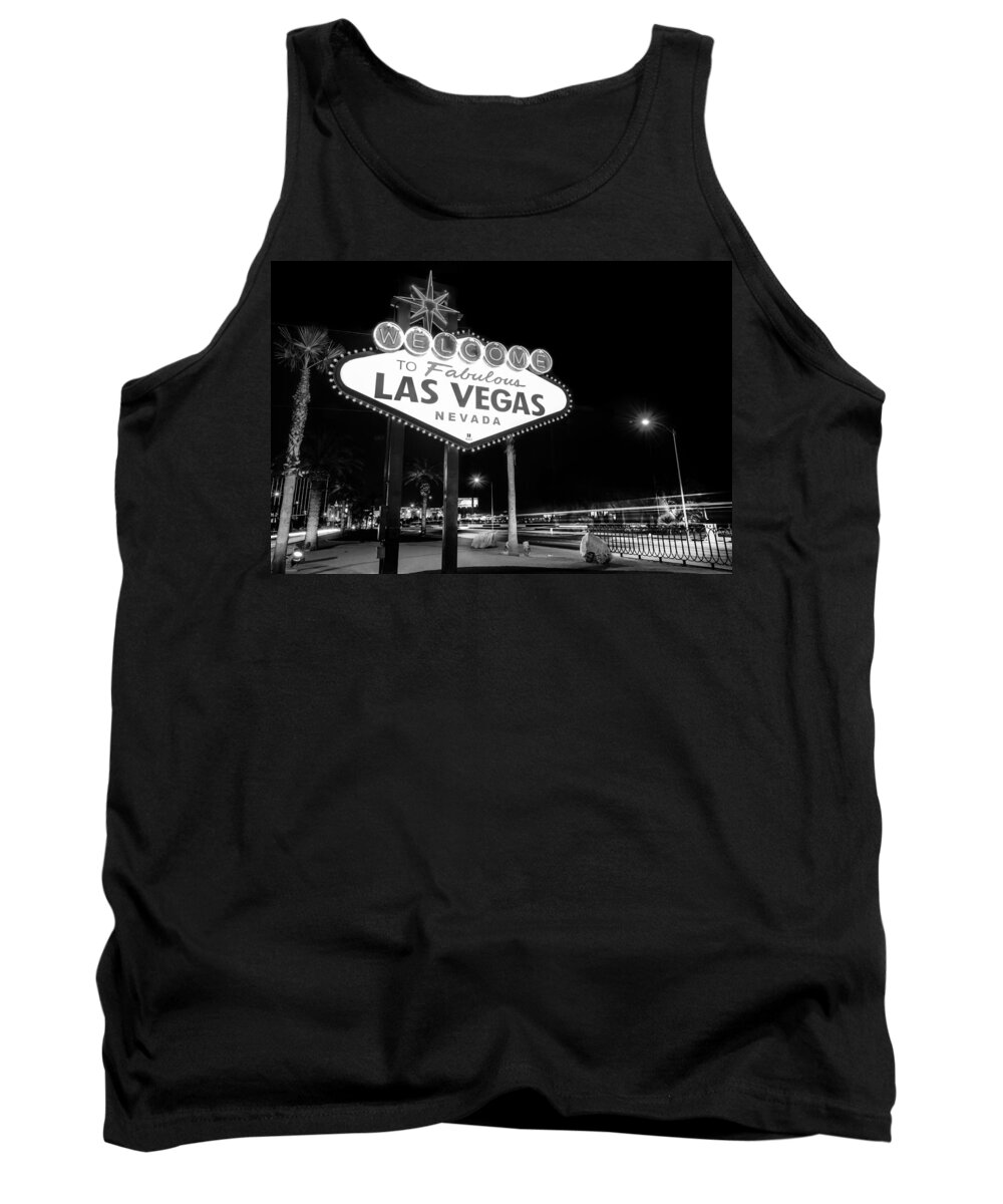 America Tank Top featuring the photograph Welcome to Fabulous Las Vegas - Neon Sign in Black and White by Gregory Ballos