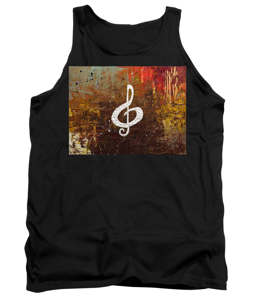 Music Abstract Art Tank Top featuring the painting White Clef by Carmen Guedez