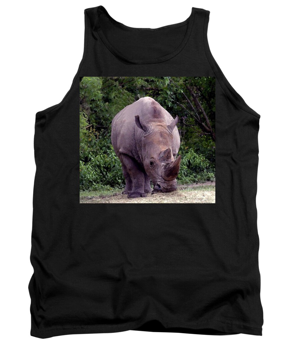 Rhino Tank Top featuring the photograph White Rhinoceros Water Coloring by Joseph Baril