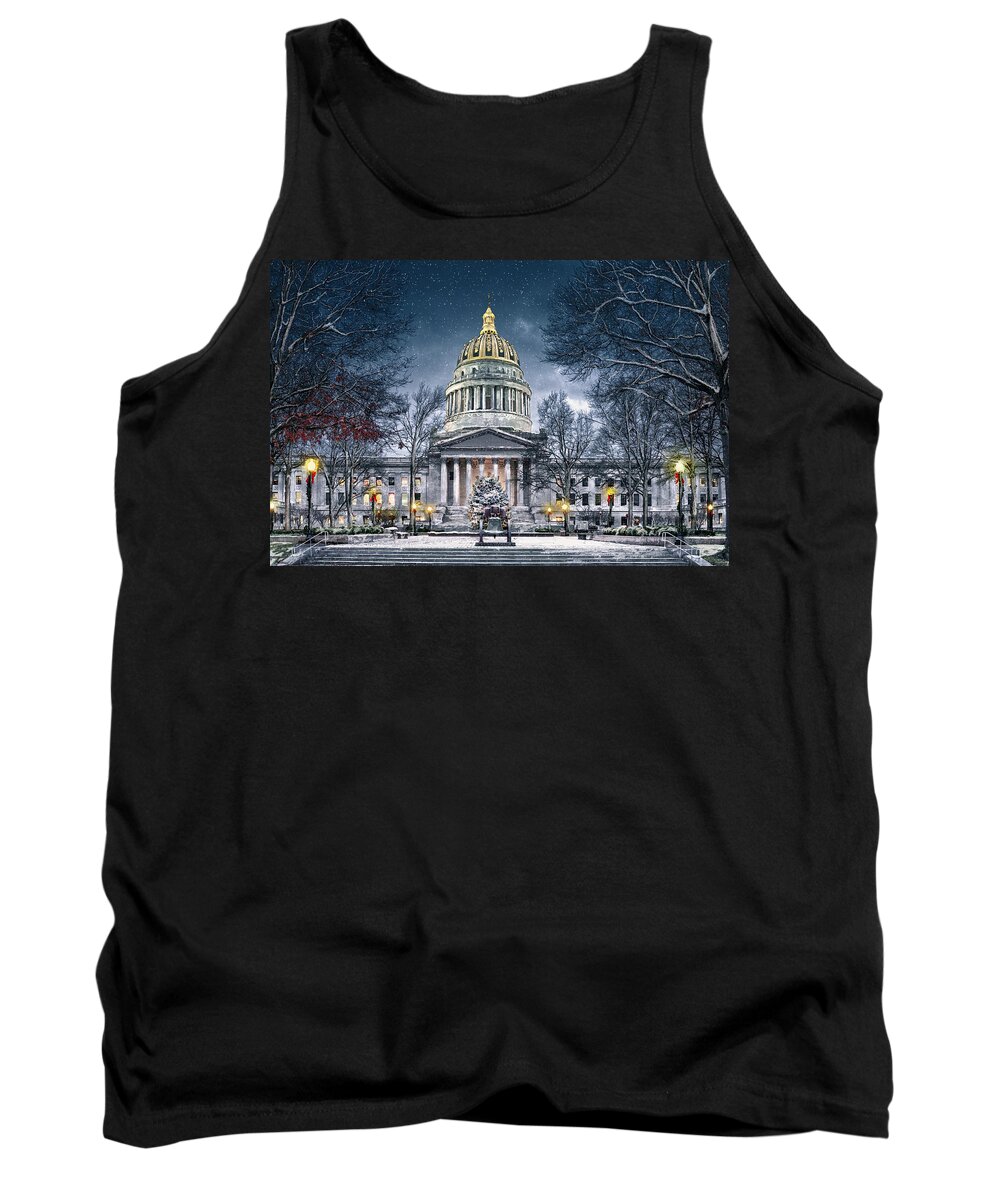 West Virginia Tank Top featuring the digital art Winter at the Capitol by Mary Almond