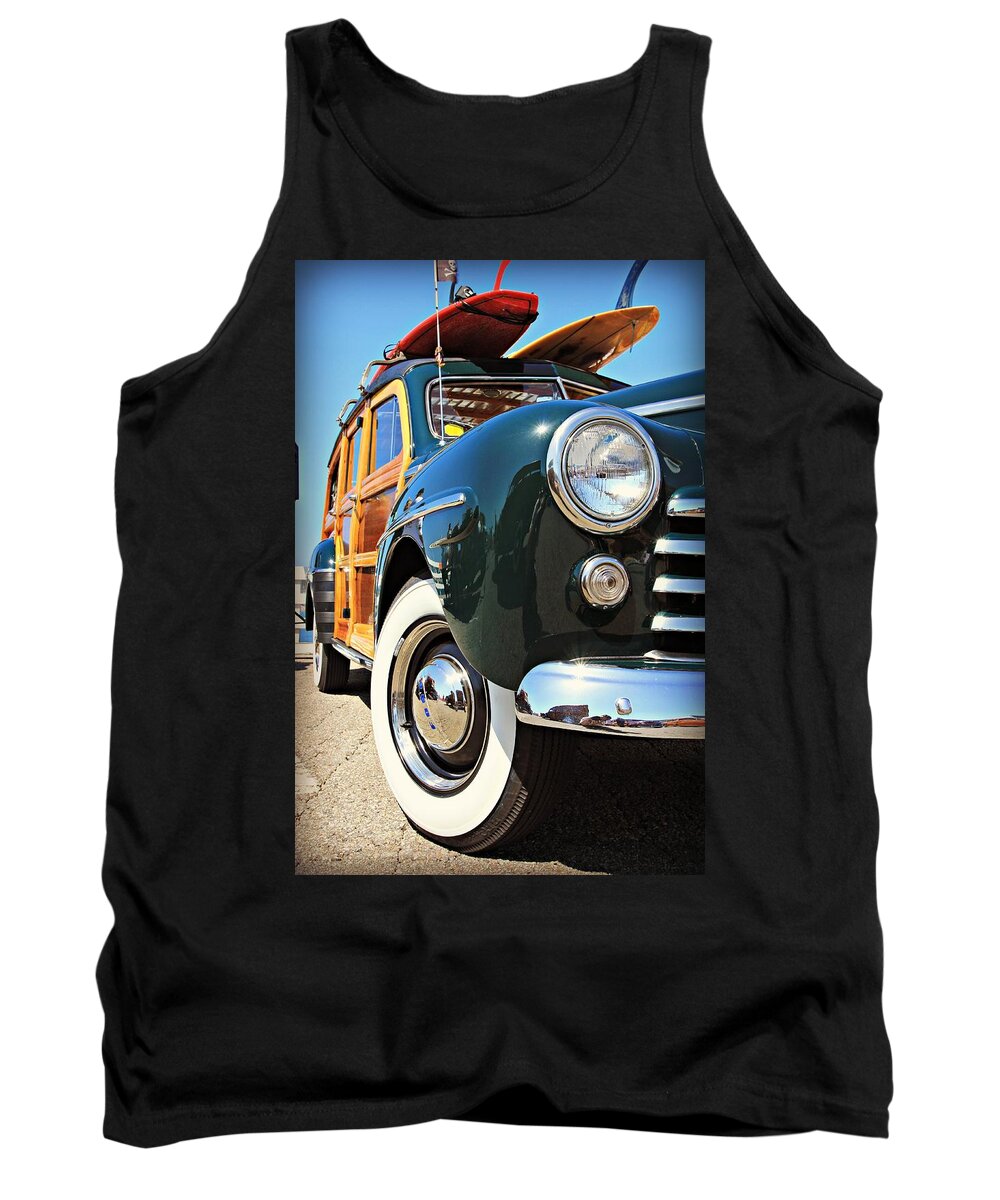 Ford Tank Top featuring the photograph Woodie on the Wharf by Steve Natale