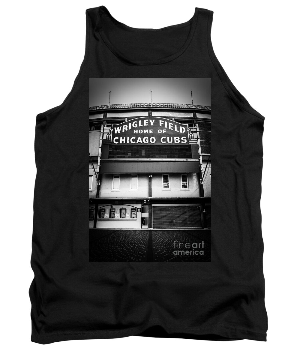 America Tank Top featuring the photograph Wrigley Field Chicago Cubs Sign in Black and White by Paul Velgos