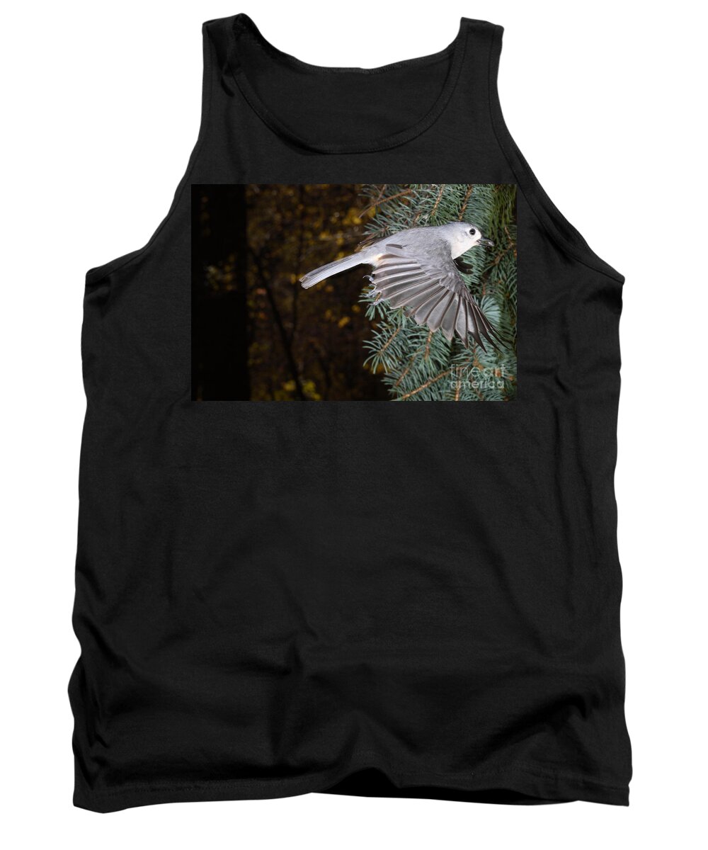 Tufted Titmouse Tank Top featuring the photograph Tufted Titmouse In Flight #3 by Ted Kinsman