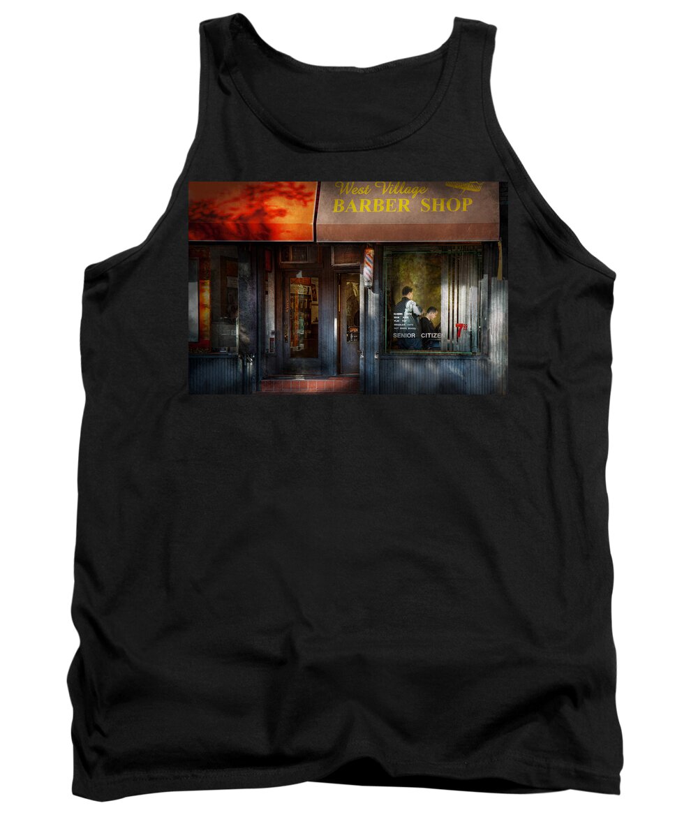 Barber Tank Top featuring the photograph Barber - NY - Greenwich Village - West Village Barber Shop by Mike Savad